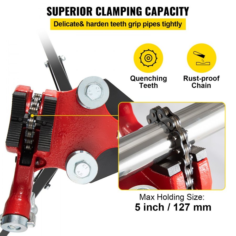 VEVOR Tripod Pipe Chain Vise | 1/8"-5" Pipe Capacity | 92.5 cm Length | Portable Folding Steel Legs | Grab, Support, and Bend Pipes | Ideal for Factory, Workshop, and Home Use