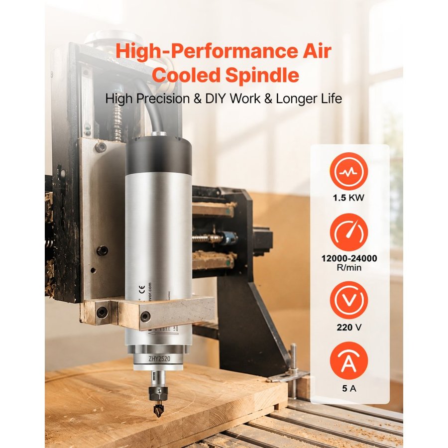 VEVOR 1.5KW 2220V Air Cooled Spindle Motor CNC Air Cooling Spindle Motor for CNC Engraving Milling Machine