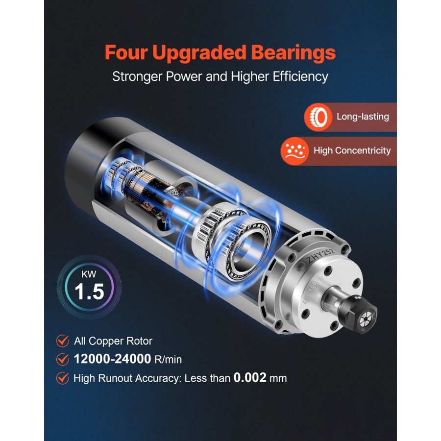 VEVOR 1.5KW 2220V Air Cooled Spindle Motor CNC Air Cooling Spindle Motor for CNC Engraving Milling Machine