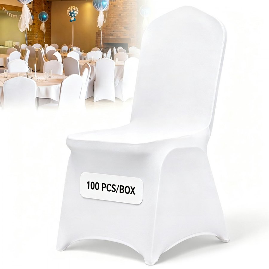 VEVOR Stretch Spandex Folding Chair Covers, Universal Fitted Chair Cover, Removable Washable Protective Slipcovers, for Wedding, Holiday, Banquet, Party, Celebration, Dining (100PCS White)
