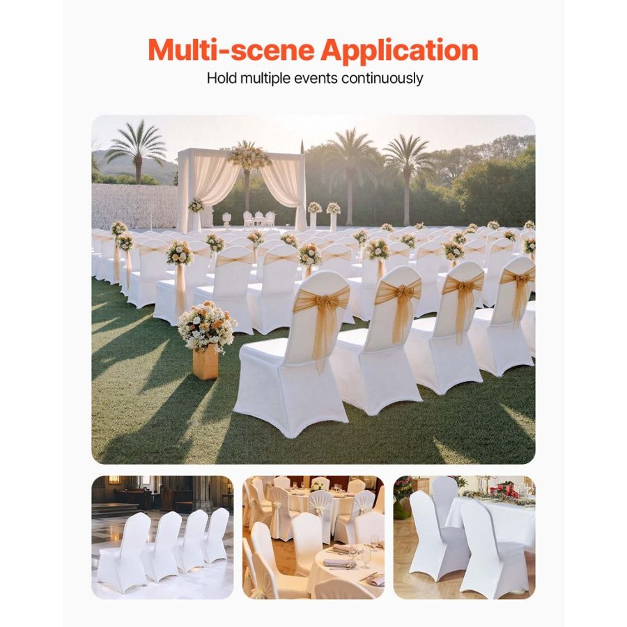 VEVOR Stretch Spandex Folding Chair Covers, Universal Fitted Chair Cover, Removable Washable Protective Slipcovers, for Wedding, Holiday, Banquet, Party, Celebration, Dining (100PCS White)