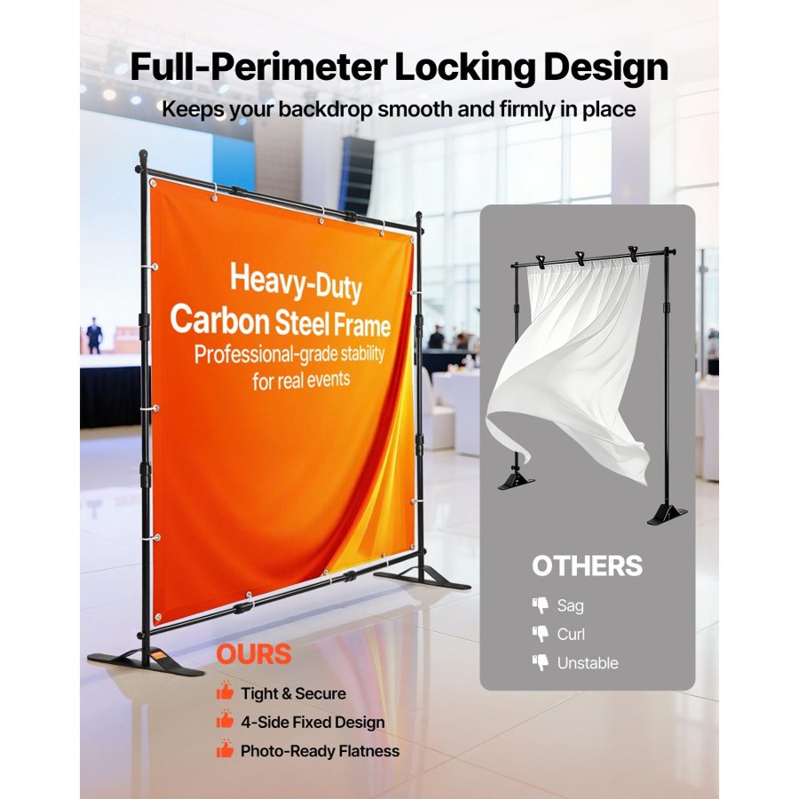 VEVOR Step and Repeat 243.8 x 243.8 cm - 304.8 x 243.8 cm Backdrop Banner Stand Adjustable Telescopic Height and Width Retractable Banner Stand with Carrying Bag