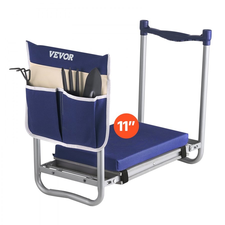 VEVOR Garden Kneeler and Seat, 11 in Wide Thick Kneeling Pad, Heavy Duty Garden Kneeling Stool, Folding Garden Seat with 1 Tool Bag, Relieve Knee & Back Pain, Non-Slip Garden Bench for Grandparents