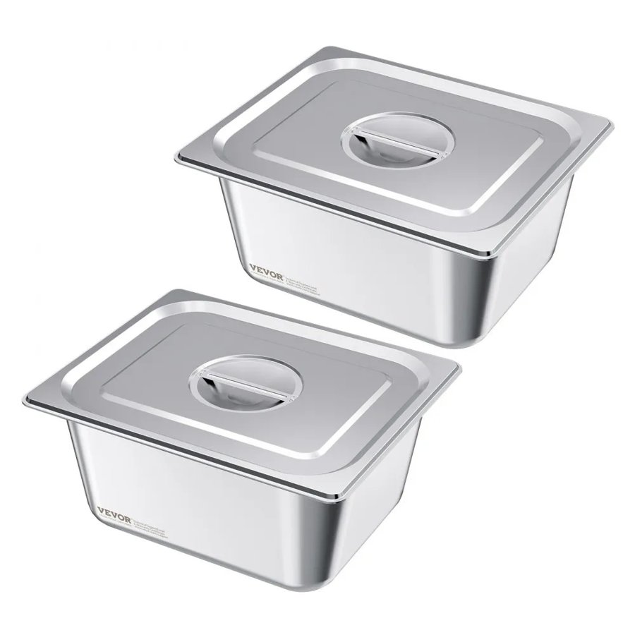 VEVOR Stainless Steel Steam Hotel Pans – 2-Pack, 9L