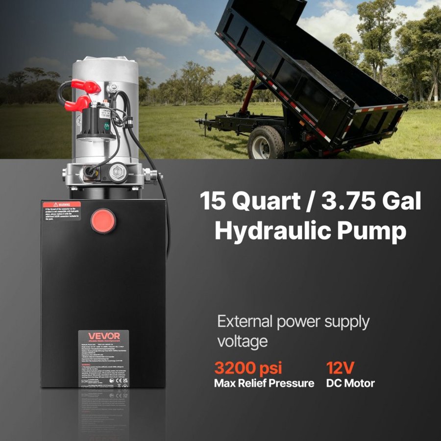 VEVOR 12V Hydraulic Power Unit – 3200 PSI, 15 Qt Tank