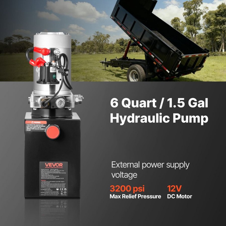 VEVOR 12 Volt Hydraulic Power Unit – 3200 PSI, 6 Qt Tank