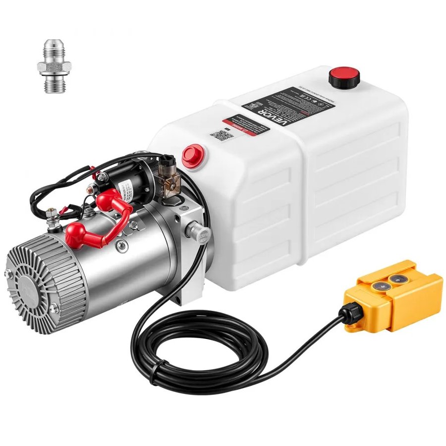VEVOR 7L Hydraulic Pump, Single Acting Dump Trailer Pump, 22Mpa Max Relief Pressure, 3.4L/min Flow Rate, DC 12V 1.6KW Hydraulic Power Unit for Dump Trailer Car Lifting (Horizontal Installation)