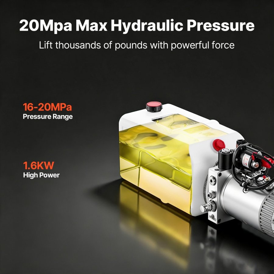 VEVOR 7L Hydraulic Pump, Single Acting Dump Trailer Pump, 22Mpa Max Relief Pressure, 3.4L/min Flow Rate, DC 12V 1.6KW Hydraulic Power Unit for Dump Trailer Car Lifting (Horizontal Installation)