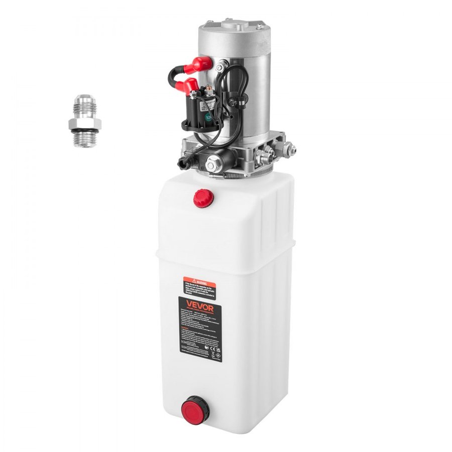 VEVOR 8 L Hydraulic Power Unit, Single Acting Dump Trailer Pump, 22 MPa Max Relief Pressure & 3.4 L/min Flow Rate, DC 12V Hydraulic Pump with Metal Reservoir for Dump Trailer Car Lifting