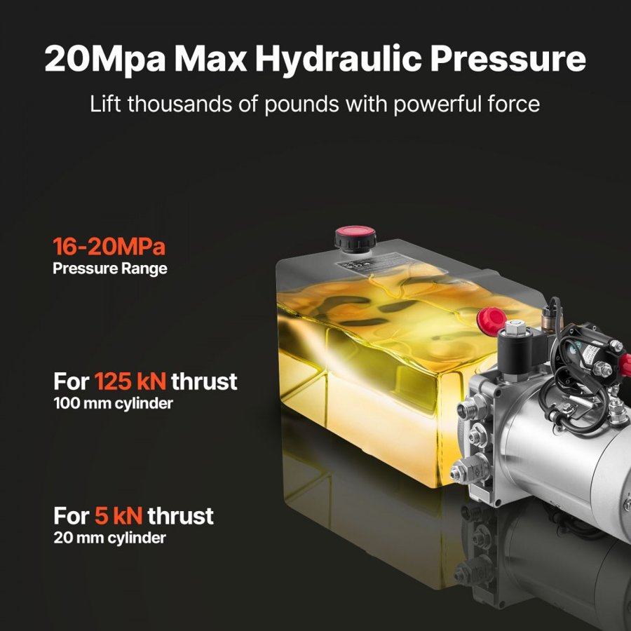 VEVOR 7 L Hydraulic Power Unit, Single Acting Dump Trailer Pump, 22 MPa Max Relief Pressure & 3.4 L/min Flow Rate, DC 12V Hydraulic Pump with Metal Reservoir for Dump Trailer Car Lifting