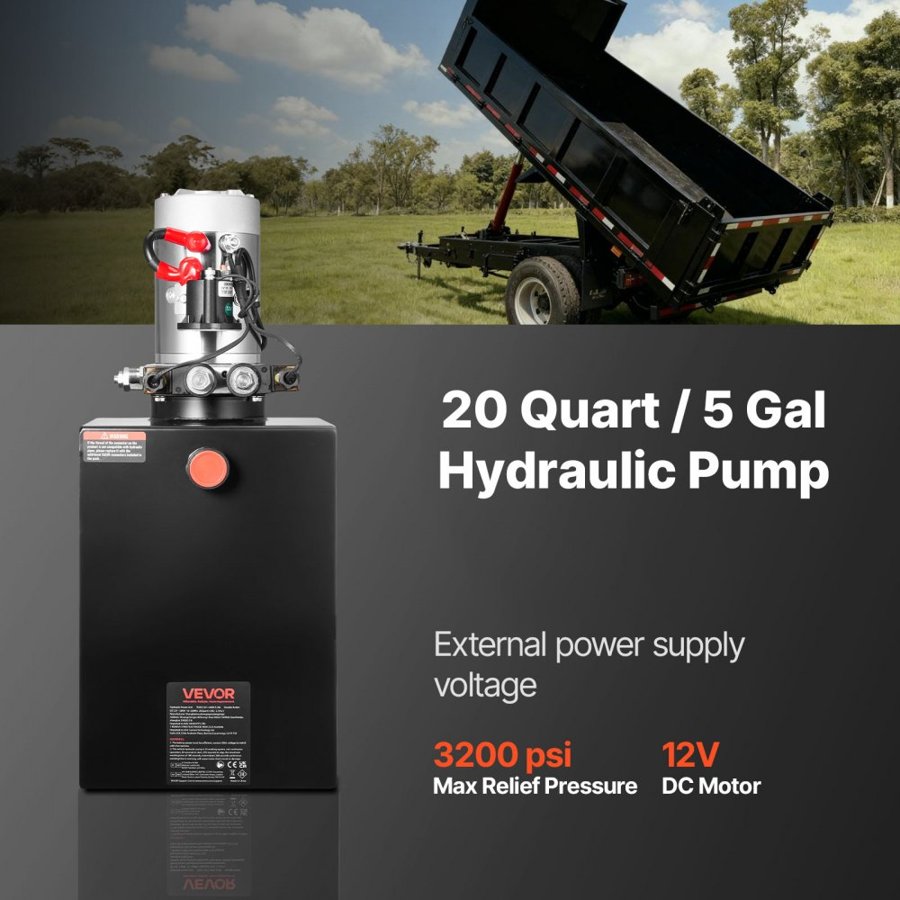 VEVOR Dump Trailer Hydraulic Pump – 20 Qt, 3200 PSI