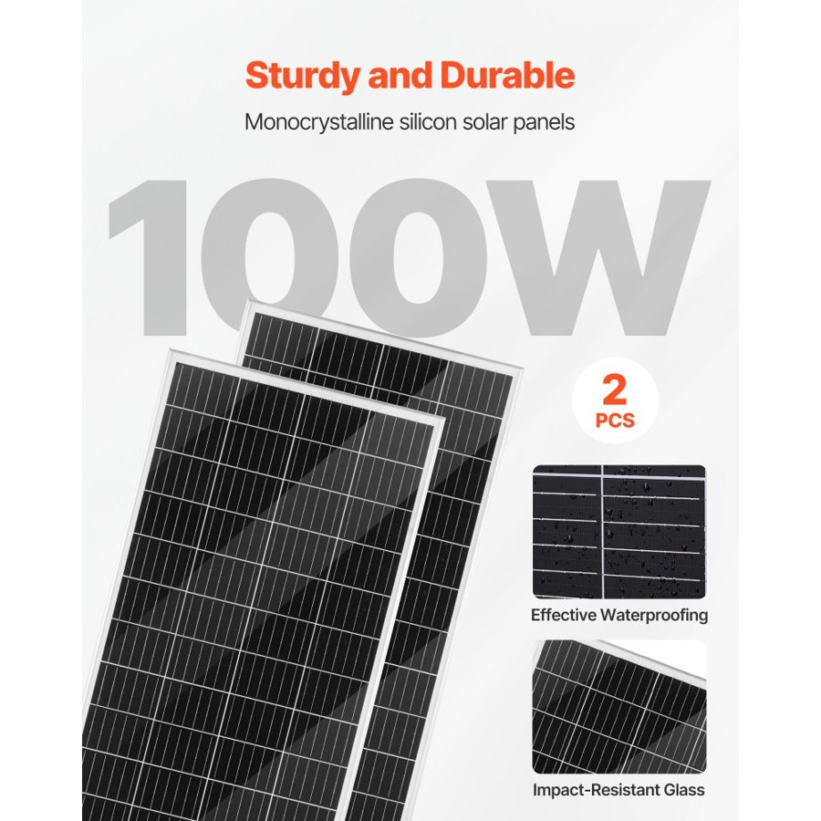 VEVOR 12V 400W Solar Wind Power Kit, 2PCS 100W Monocrystalline Solar Panels + 200W Wind Turbine + MPPT Wind/Solar Hybrid System Controller for Home RV Boat Camping Off-Grid Applications