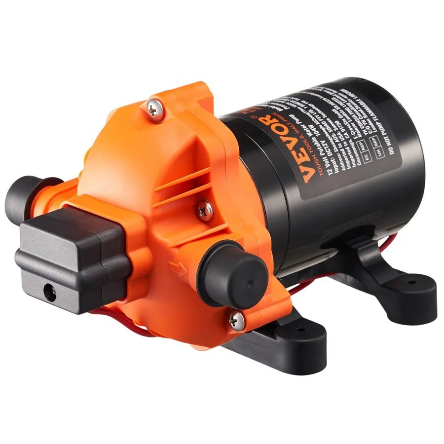 VEVOR 12V Diaphragm Pump 3.5 GPM (13.25 L/min) 3-Chamber DC Water Pump, for RV Yacht Food Truck Camper Marine, with Automatic Pressure Switch 40-100 PSI Adjustable, 1/2 in MNPT Inlet/Outlet Size
