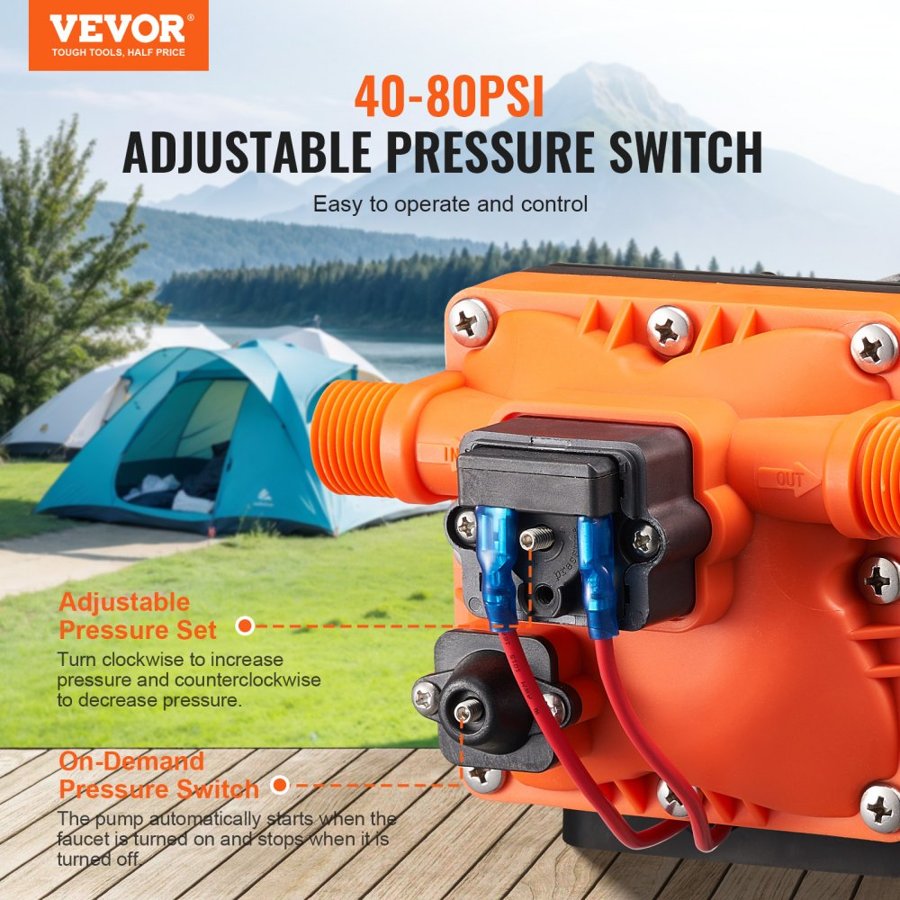 VEVOR 12V Diaphragm Pump – 3GPM, 1.36 L/min, 40–100 PSI