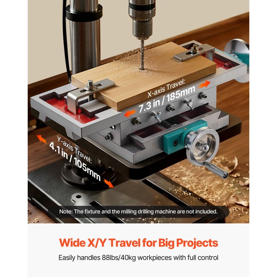 VEVOR Milling Table 17.7×6.7Inch (450 x 170 mm) Compound Slide Milling Table 30KG Multifunction Worktable Cross Milling Machine Compound 2 Axis 4 Ways for All Drill Stands Bench Drilling Milling Machine