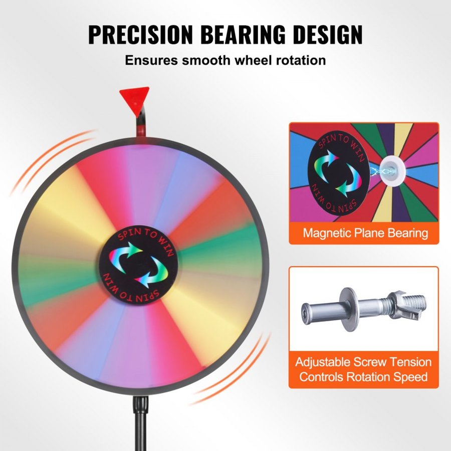 VEVOR 45.7 cm Prize Wheel Tripod Floor Stand Color Prize Wheel Fortune Spinner 14 Slots Dry Ease Tradeshow Fortune Spinning Game (45.7 cm)