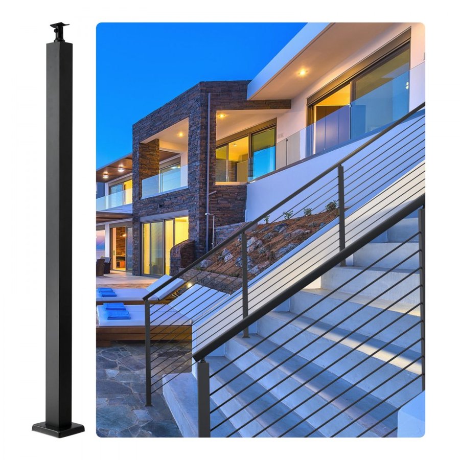 VEVOR Cable Railing Post 36x2x2in/91.4x5.1x5.1 cm Steel Railing Post Without Holes 1-Pack Black