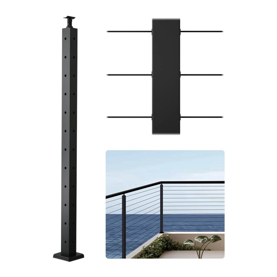VEVOR Cable Railing Post, 42x2x2 Inch Corner Railing Post, with L-Shaped Pre-Drilled Holes, Stainless Steel Cable Rail Post with Horizontal and Curved Bracket, 1-Pack, Black, 1JZLGZXHS1065S1EW001V0