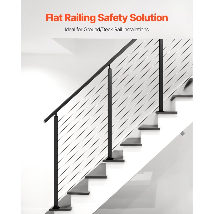 VEVOR Cable Railing Post, 42x1x2 Inch Stair Railing Post, with Pre-Drilled 30° Angled Holes, Stainless Steel Cable Rail Post with Horizontal and Curved Bracket, 1-Pack, Black, 1JZLGZXHS106VRA3X001V0