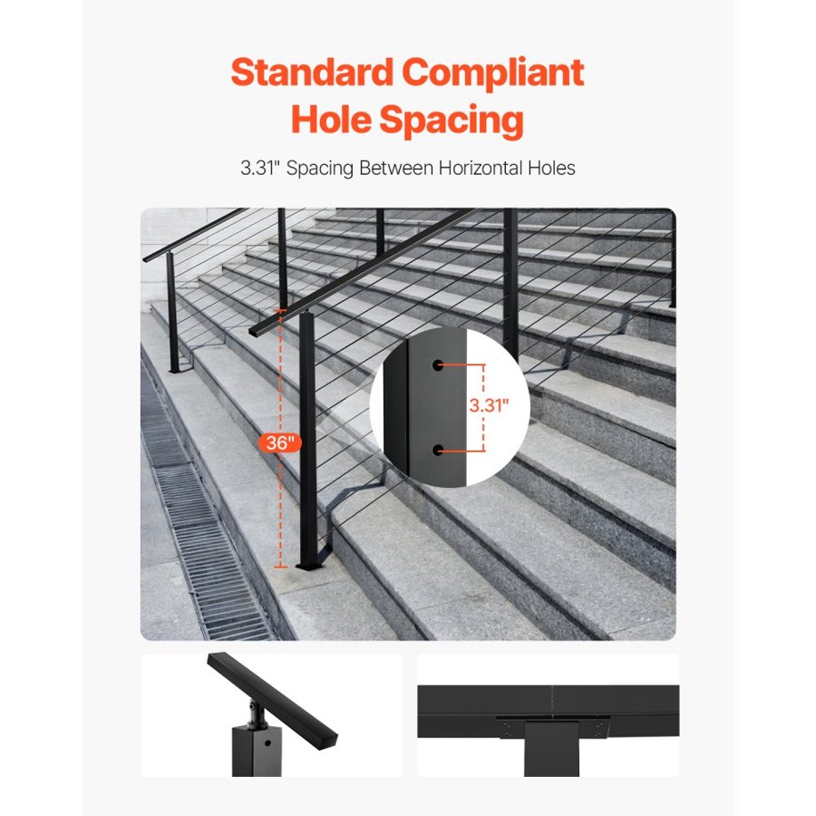 VEVOR Stair Rail Post – 30° Hole, 43", 10-Hole, 4 ft Span