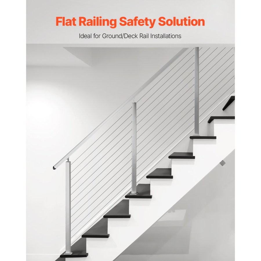 VEVOR Cable Railing Post, 42x2x2 Inch Stair Railing Post, with Pre-Drilled 30° Angled Holes, Stainless Steel Cable Rail Post with Horizontal and Curved Bracket, 1-Pack, Silver, 1JZLGZXYS1062TLWC001V0