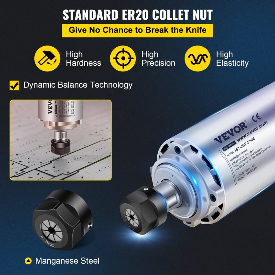 VEVOR 2.2KW 2220V Air Cooled Spindle Motor ER20 CNC Air Cooling Spindle Motor for CNC Engraving Milling Machine
