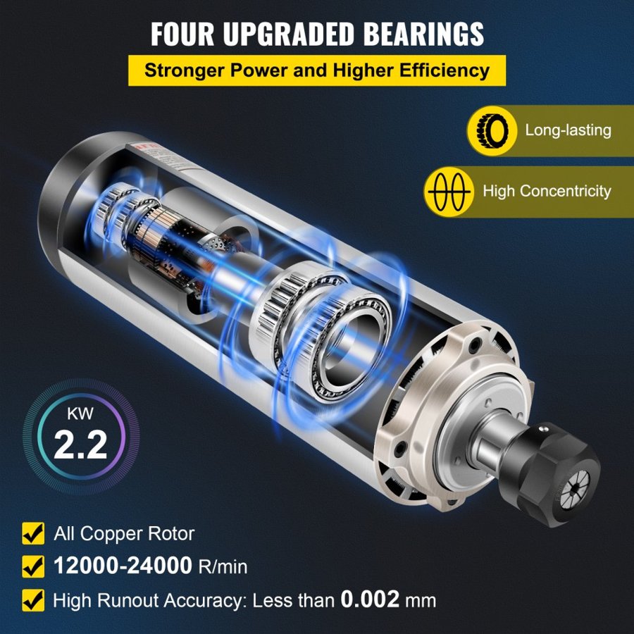 VEVOR 2.2KW 2220V Air Cooled Spindle Motor ER20 CNC Air Cooling Spindle Motor for CNC Engraving Milling Machine