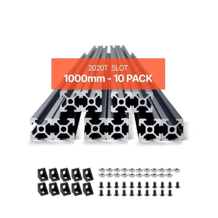 VEVOR 10PCS 39.4in (1000mm) T Slot 2020 Aluminum Extrusion Profile, European Standard Anodized Linear Rail, High-Strength Extruded Aluminum Rail for 3D Printer, CNC Machine DIY, Laser Engraving, Black