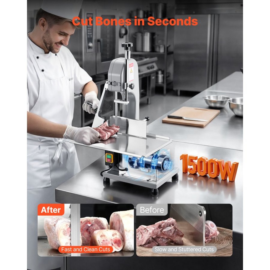 VEVOR 1500W Electric Meat Bandsaw – Bone Saw, 7 Blades