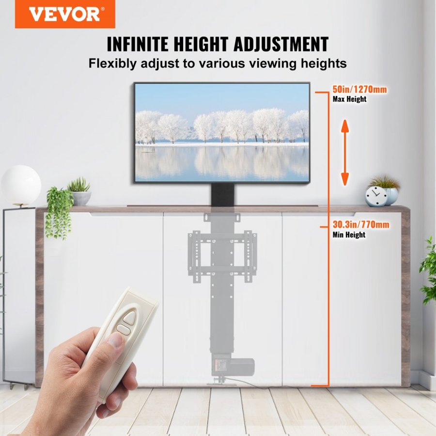 VEVOR Motorized TV Lift Stroke Length 50.8 cm Motorized TV Mount Fit for 71.1–81.3 cm TV Lift with Remote Control Height Adjustable Load Capacity 59.9 kg Wireless Remote Control