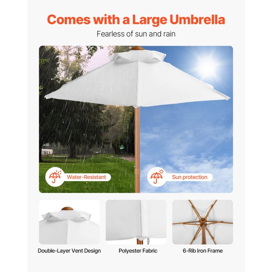 VEVOR Kids Picnic Table with Umbrella, 3-in-1 Sand & Water Table, Outdoor Wooden Table and Bench Set with 2 Trays, 4-People Patio Dining Furniture for Garden, Backyard and Porch (Walnut)