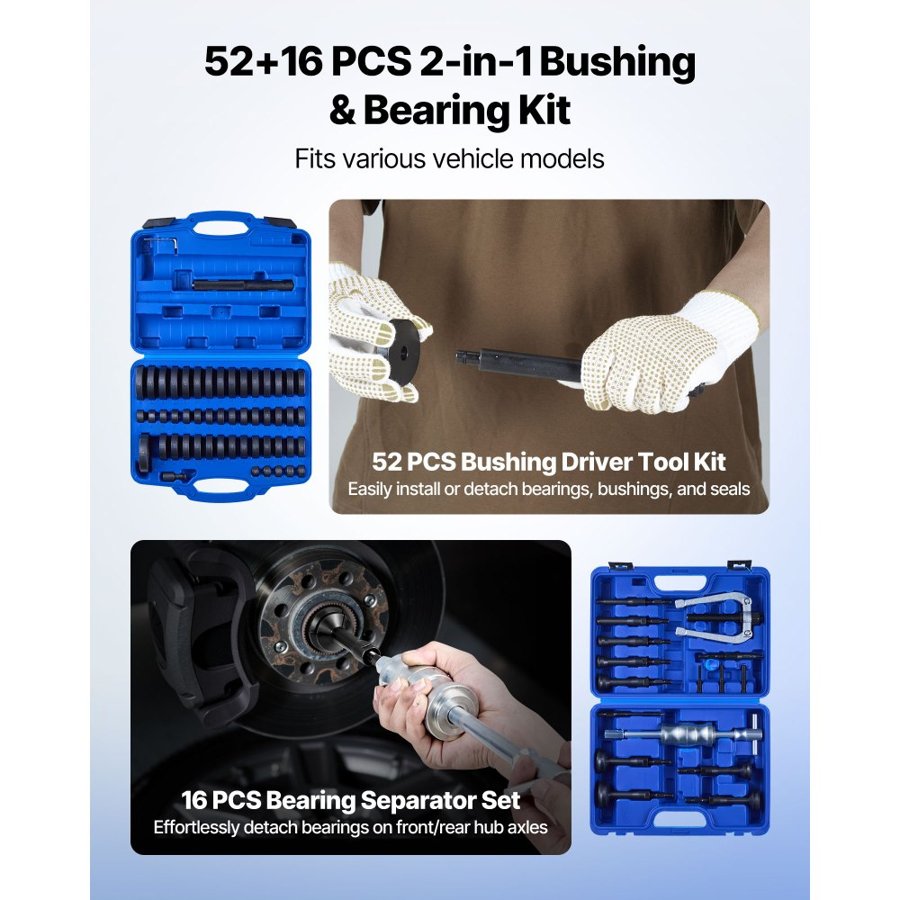 VEVOR Bearing Press Kit –  52+16 Pc, 2 in 1 Tool, 49 Bushing