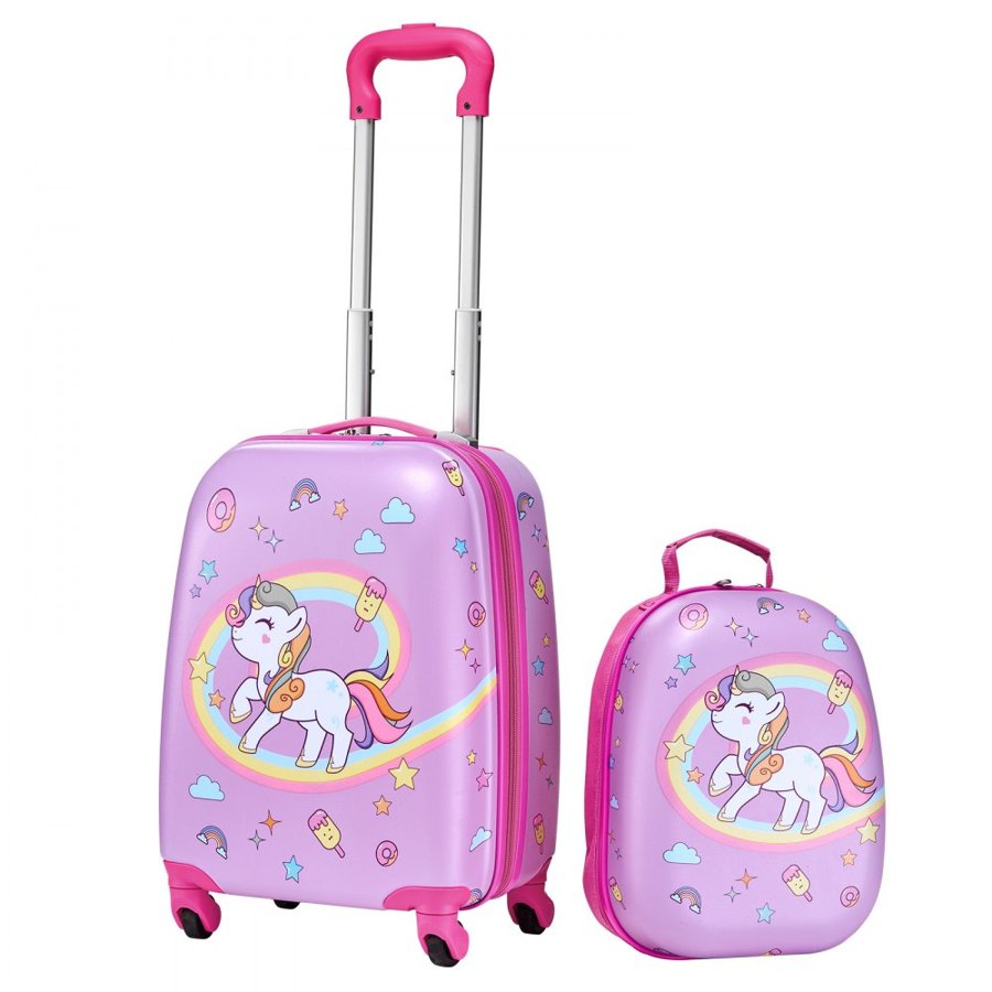 VEVOR Kids Luggage Set, 2 Piece, 45.7 cm Hardside Rolling Wheels Suitcase with Hard-Shell Backpack, Unicorn Kids Carry on Luggage Set, Holiday Birthday Gift for Girls & Boys, Airline Approved