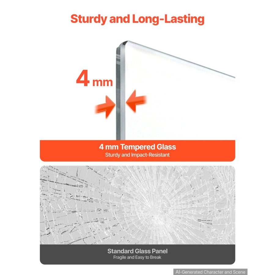 VEVOR Glass Dry Erase Board 2 Pack 900 x 600 mm White Magnetic Whiteboard, Wall-Mounted, Frameless, Thick Tempered Glass, with Markers, Magnets and Eraser, for Office, School Classroom, Home Study