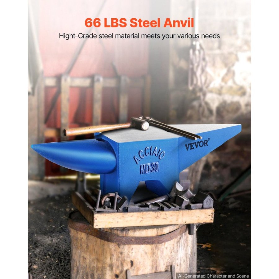 VEVOR Horn Anvil, Steel Anvil Blacksmith Weight 30KG/66.1LBS, Blacksmith Anvil Steel Anvil Round Horn Metal Work Steel Anvil Blacksmith Hardy Hole