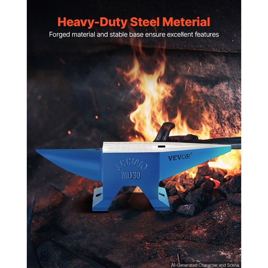 VEVOR Horn Anvil, Steel Anvil Blacksmith Weight 30KG/66.1LBS, Blacksmith Anvil Steel Anvil Round Horn Metal Work Steel Anvil Blacksmith Hardy Hole