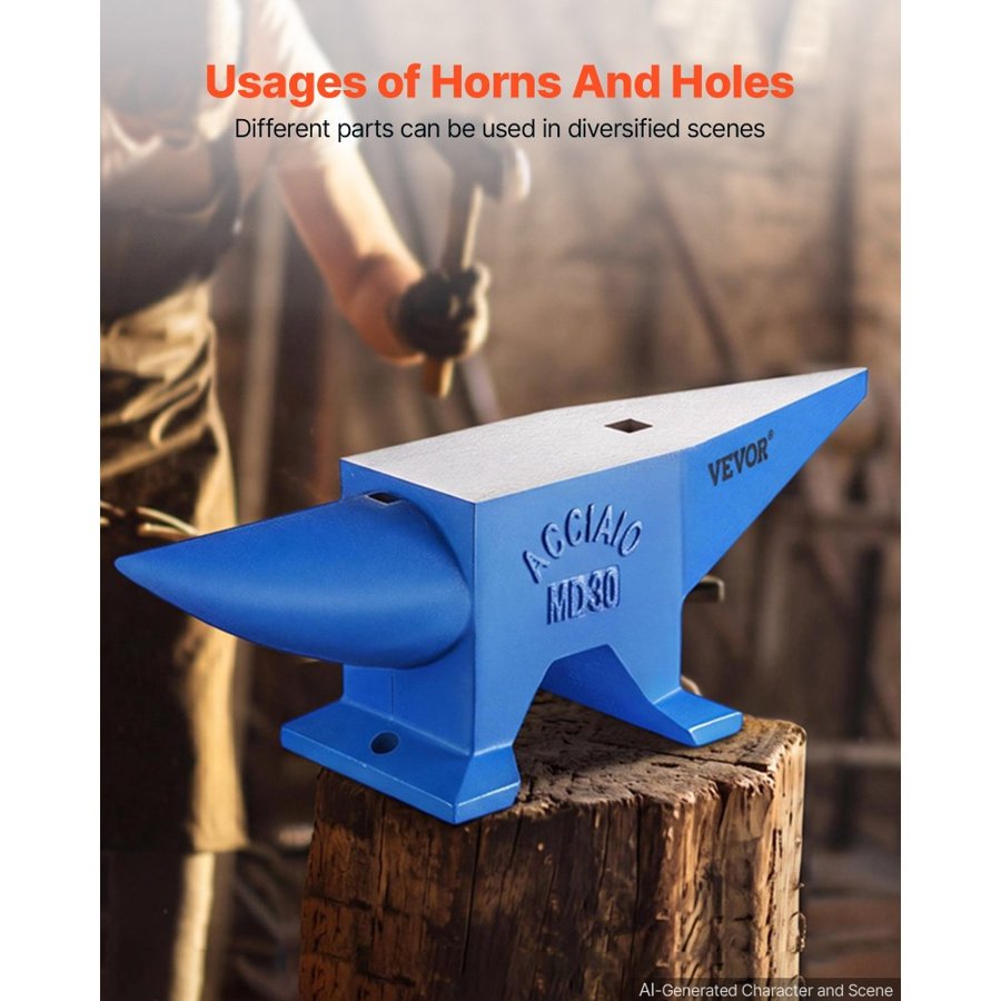 VEVOR Horn Anvil, Steel Anvil Blacksmith Weight 30KG/66.1LBS, Blacksmith Anvil Steel Anvil Round Horn Metal Work Steel Anvil Blacksmith Hardy Hole