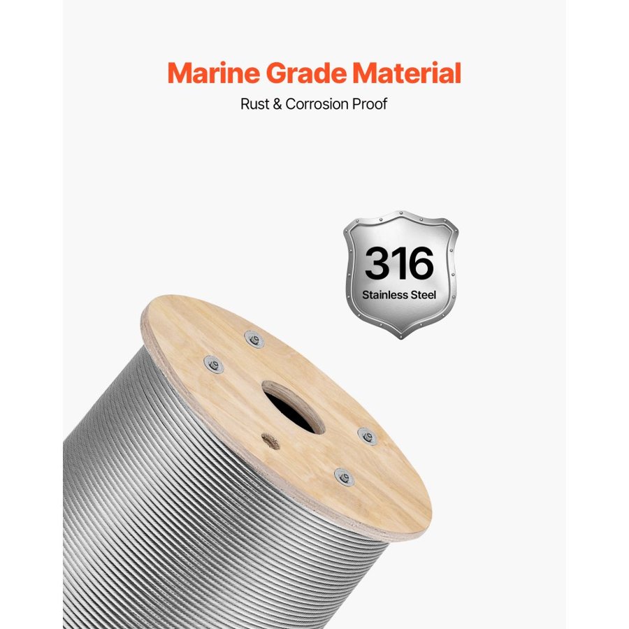 VEVOR 1/8 Inch Stainless Steel Wire Rope – 500 ft, 1760 lbs