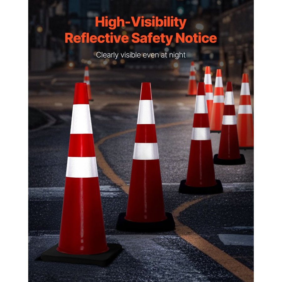VEVOR 6Pack 36\" Traffic Cones, Safety Road Parking Cone with Black Weighted Base, PVC Orange Traffic Safety Cones, Hazard Cones Reflective Collars for Construction Traffic Parking