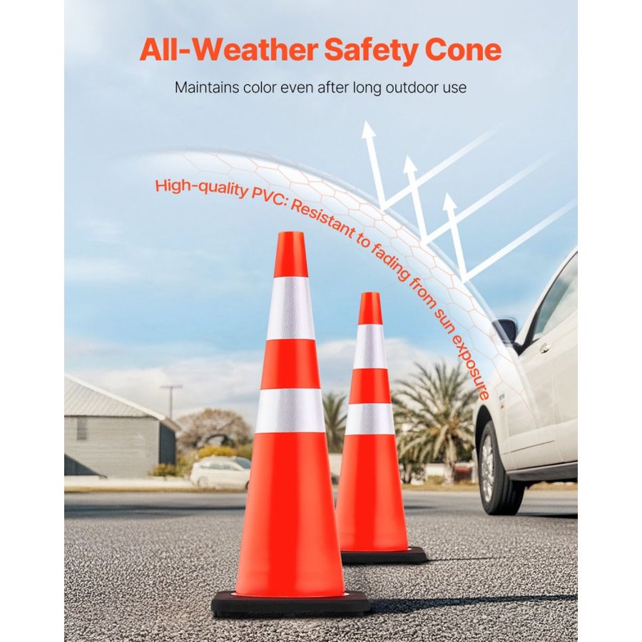 VEVOR 6Pack 36\" Traffic Cones, Safety Road Parking Cone with Black Weighted Base, PVC Orange Traffic Safety Cones, Hazard Cones Reflective Collars for Construction Traffic Parking