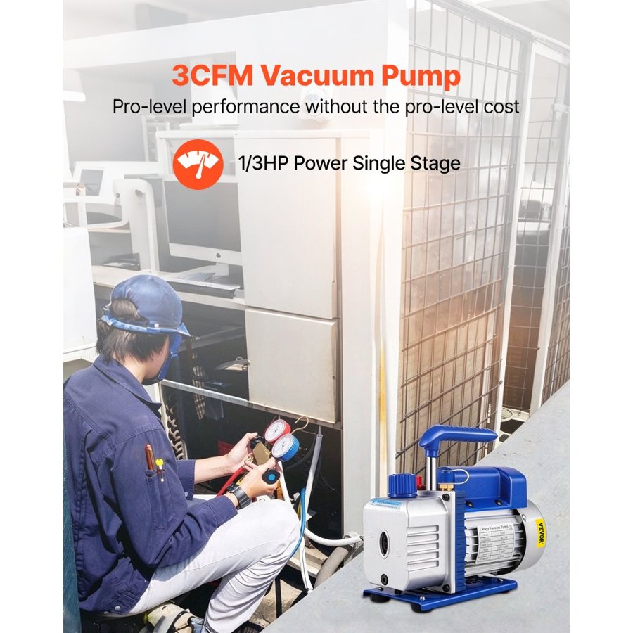 VEVOR 1 Stage Vacuum Pump – 1/4HP, 3CFM, 1440RPM