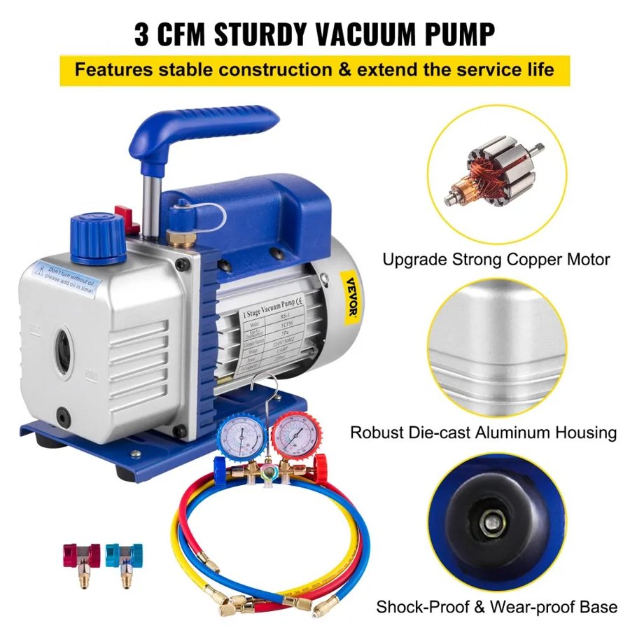 VEVOR Refrigerant Vacuum Pump – 3CFM, 1/4HP, 220V