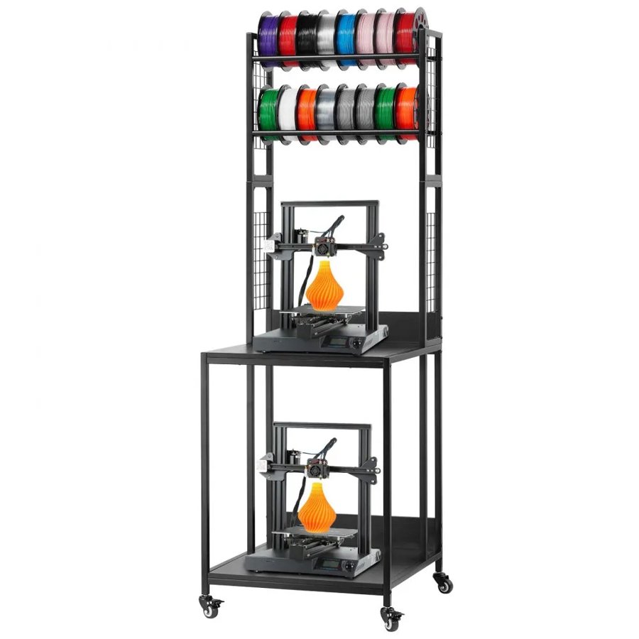 VEVOR 3D Printer Filament Storage Rack, 4-Tier 3D Printer Stand with Filament Storage, Spools Holder Racks Cart with Wheels, Filaments Organzied for 3D Printing Station, Office, Workshop (Shelf Only)