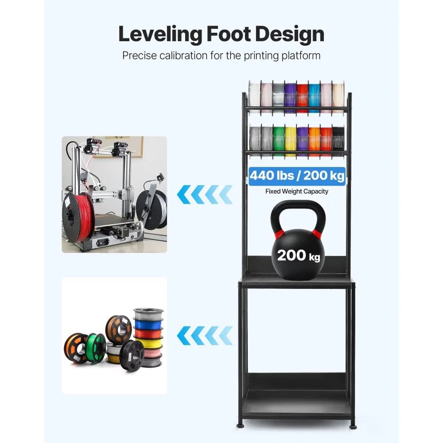 VEVOR 3D Printer Filament Storage Rack, 4-Tier 3D Printer Stand with Filament Storage, Spools Holder Racks Cart with Wheels, Filaments Organzied for 3D Printing Station, Office, Workshop (Shelf Only)