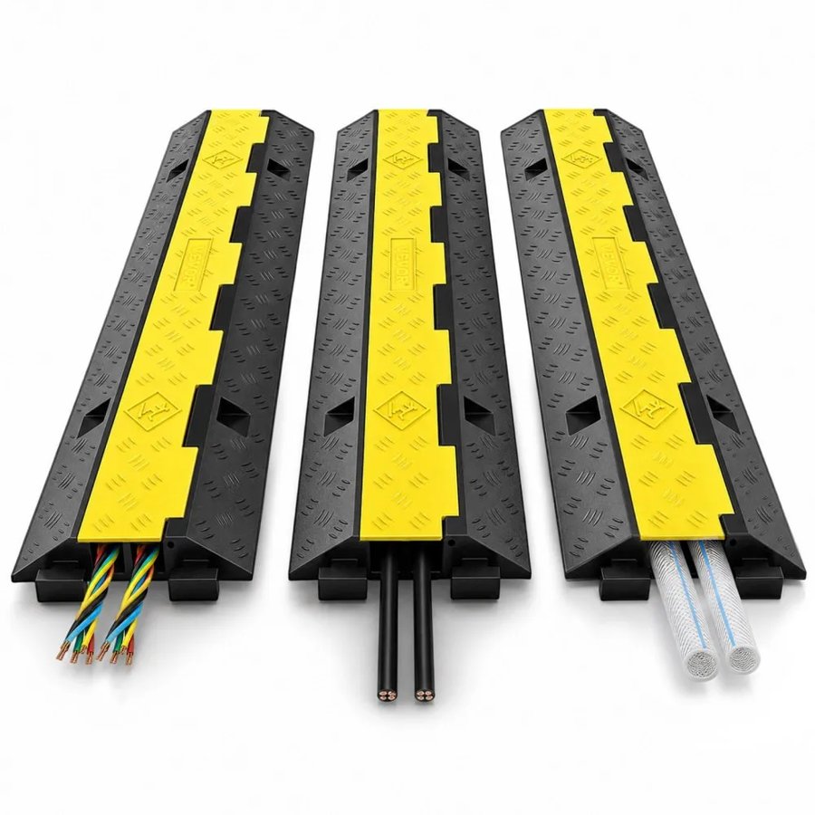 VEVOR Cable Protector 101x24.5x5cm 3 Pack of 2 4989.5 kg per Axle Capacity Protective Wire Cord Ramp Driveway Rubber Traffic Speed Bumps
