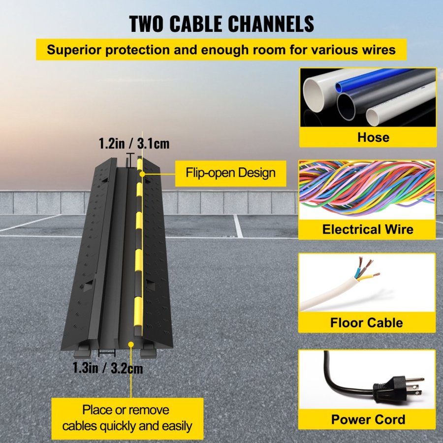 VEVOR Cable Protector 101x24.5x5cm 3 Pack of 2 4989.5 kg per Axle Capacity Protective Wire Cord Ramp Driveway Rubber Traffic Speed Bumps