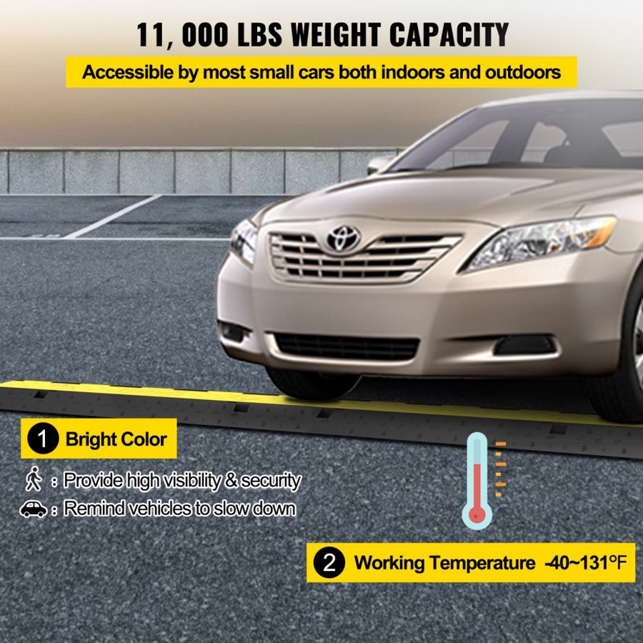 VEVOR Cable Protector 101x24.5x5cm 3 Pack of 2 4989.5 kg per Axle Capacity Protective Wire Cord Ramp Driveway Rubber Traffic Speed Bumps