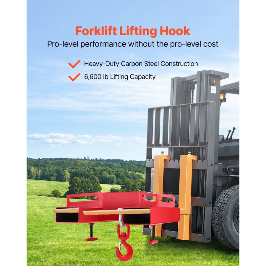 VEVOR 3 Ton Forklift Lifting Hook 6000 LBS/3000KG Capacity Lift Truck Fork Hoist Swivel Hook Mobile Crane Forklift Attachments