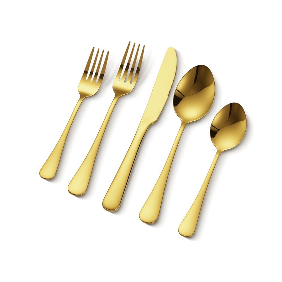 VEVOR 100-Piece Gold Silverware Set, Food-Grade Stainless Steel Flatware Utensils for 20, Mirror Finished Cutlery Set, Dishwasher Safe Eating Tableware for Kitchen Home, Include Knife Fork Spoon