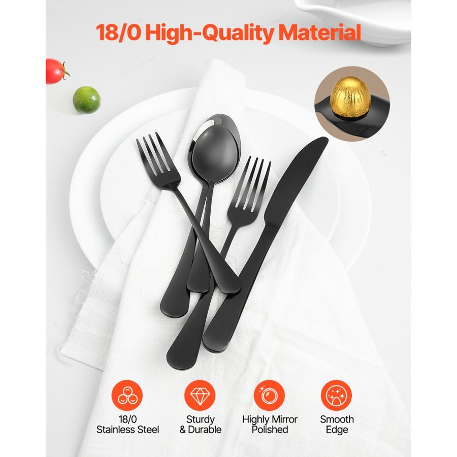 VEVOR Black Stainless Silverware – 30-Piece Set for 6